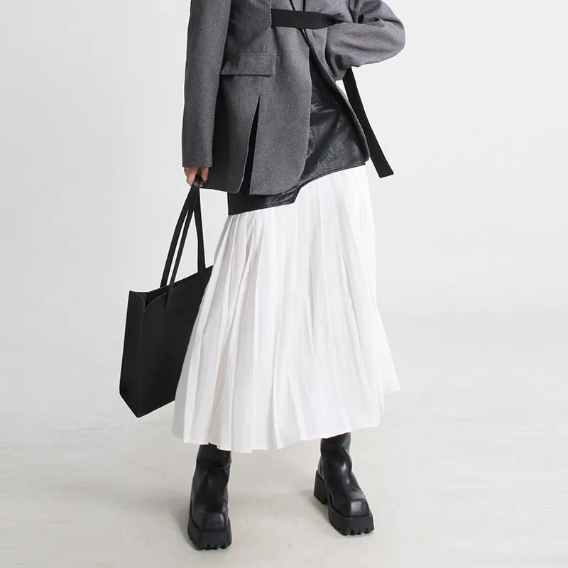 2025 Personalized street style medium and long pleated leather skirt  spring new fashion high waist splicing mesh skirt women