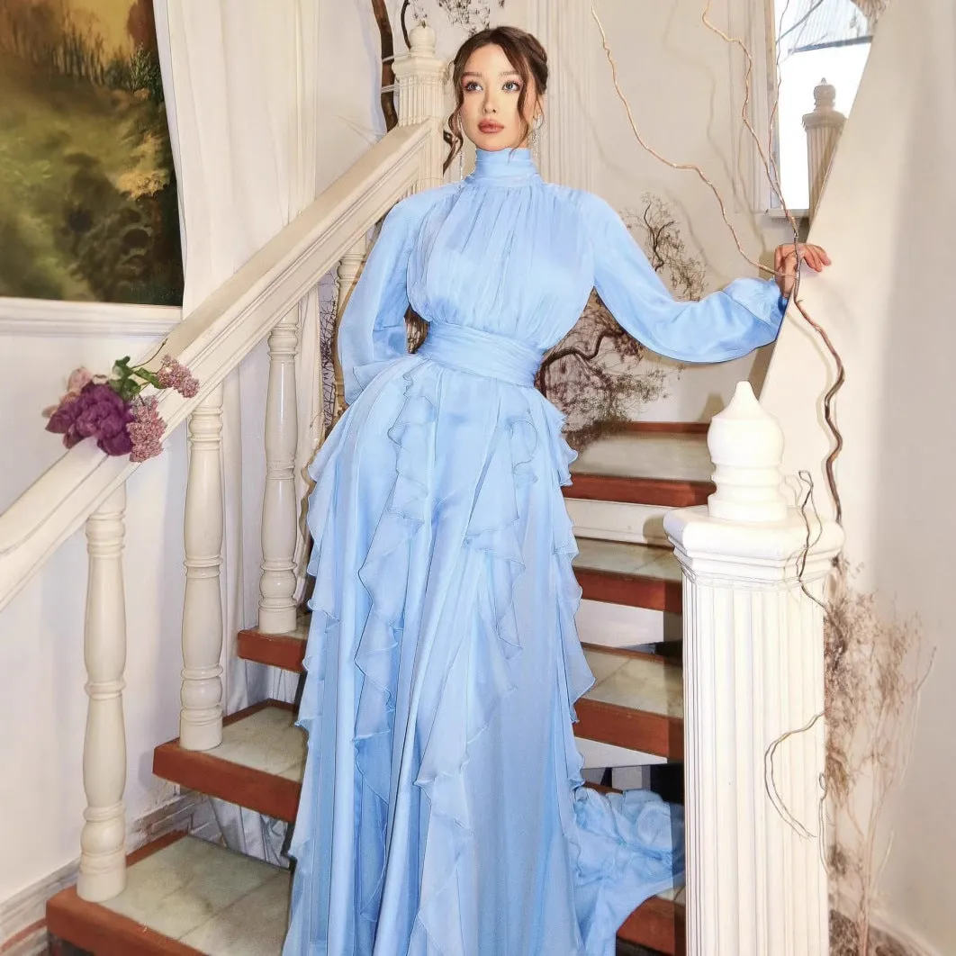 2025 spring and summer new New Popular trade women's clothing independent station ebay middle east chiffon pleated wave dress dress
