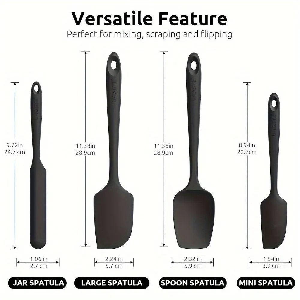 4pcs Heat Resistant Silicone Spatula Set: U-Taste 600ºF High Temp Seamless BPA-Free Food Grade Flexible Rubber Silicon Kitchen Cooking Mixing Baking Scraper for Nonstick Cookware Set of 4