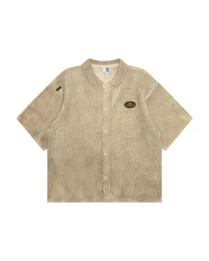 AAPEUNVS moonface logo knit button down shirt