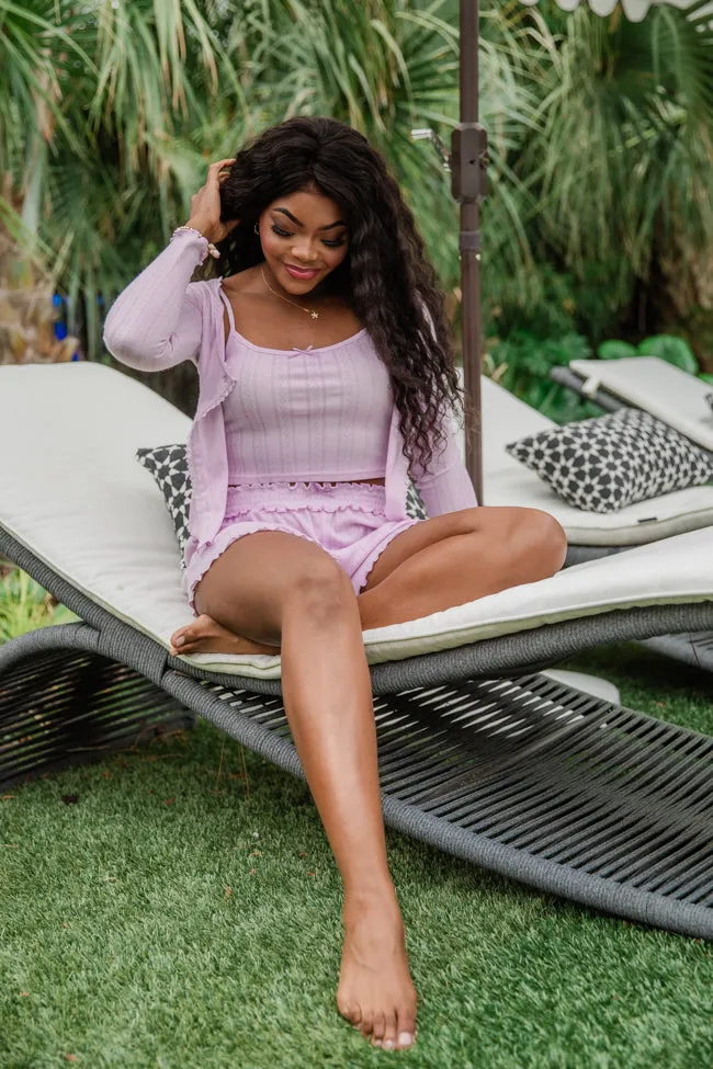 At This Time Lavender Pointelle Lounge Cami And Cardigan FINAL SALE