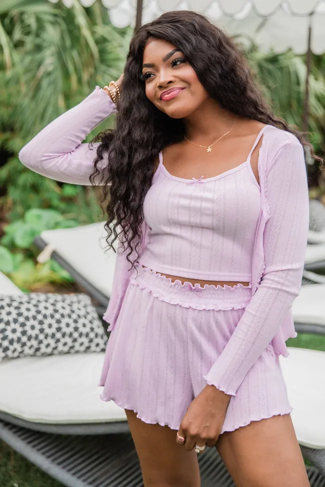 At This Time Lavender Pointelle Lounge Cami And Cardigan FINAL SALE
