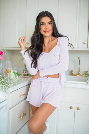 At This Time Lavender Pointelle Lounge Cami And Cardigan FINAL SALE