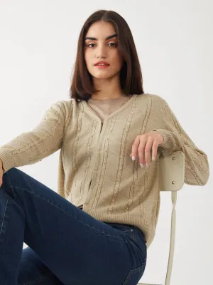Beige Embellished Cardigan