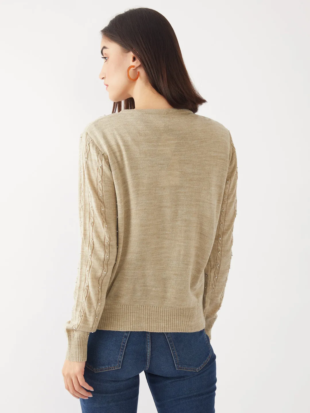 Beige Embellished Cardigan