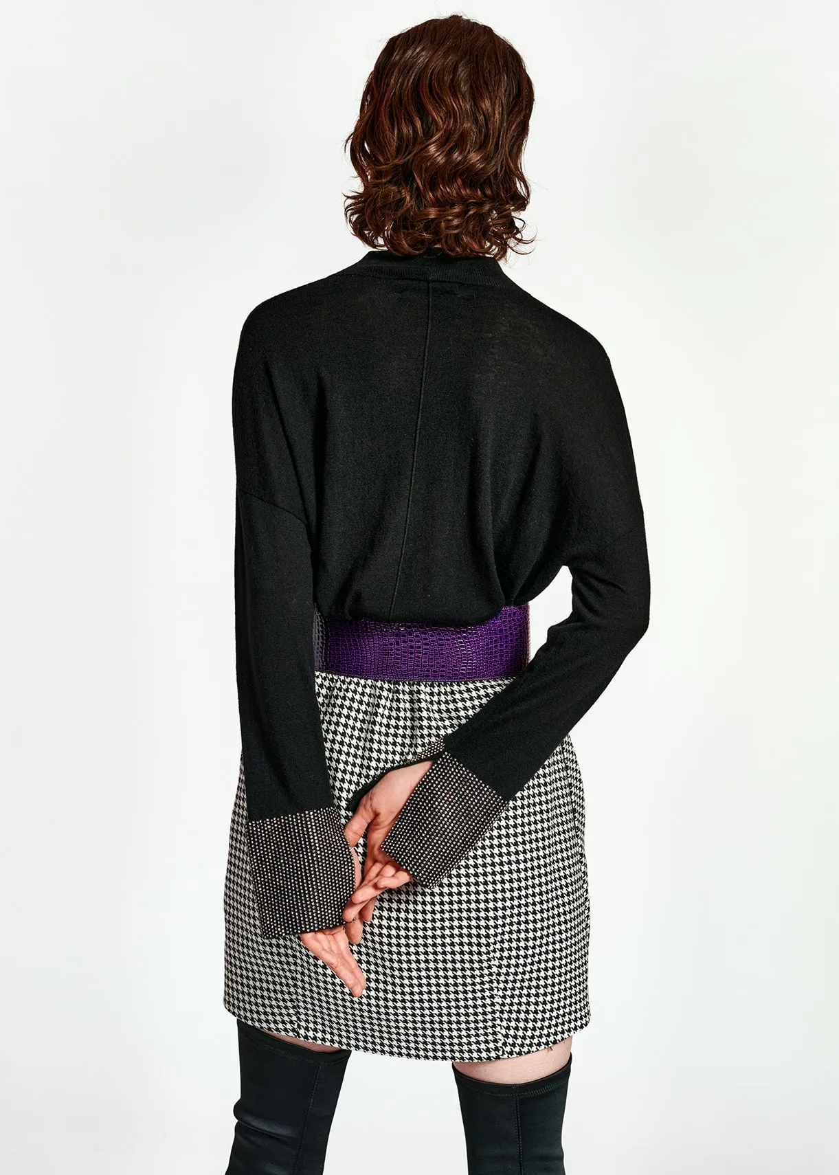 Black fine boxy sweater with embellished cuffs