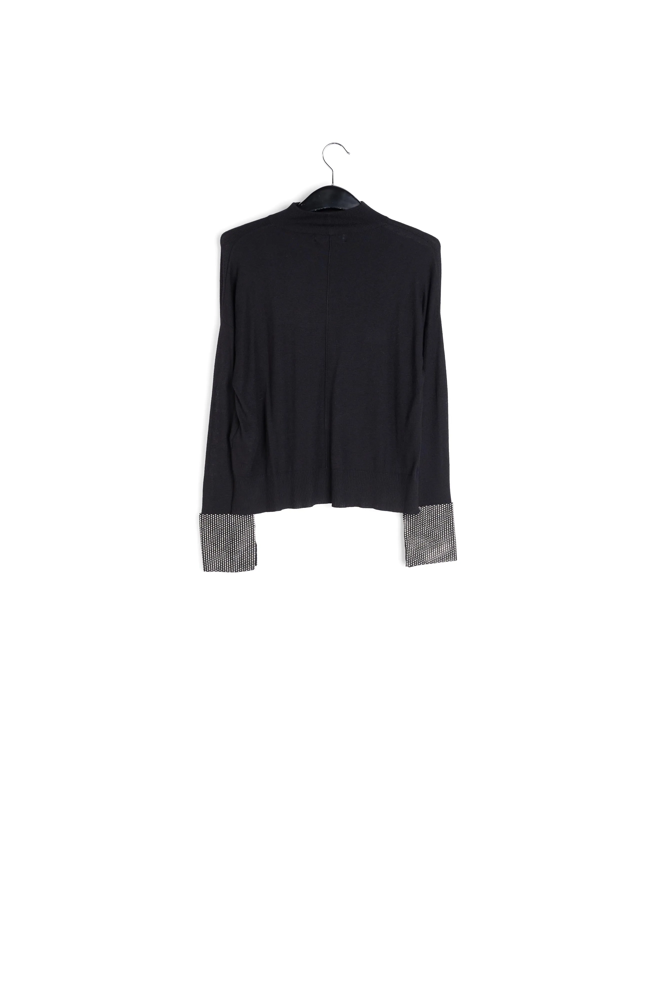 Black fine boxy sweater with embellished cuffs