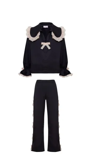 Black ruffles and bows set of two pieces