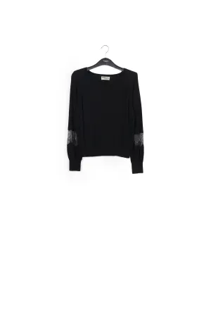 Black wool-blend sweater with lace inserts