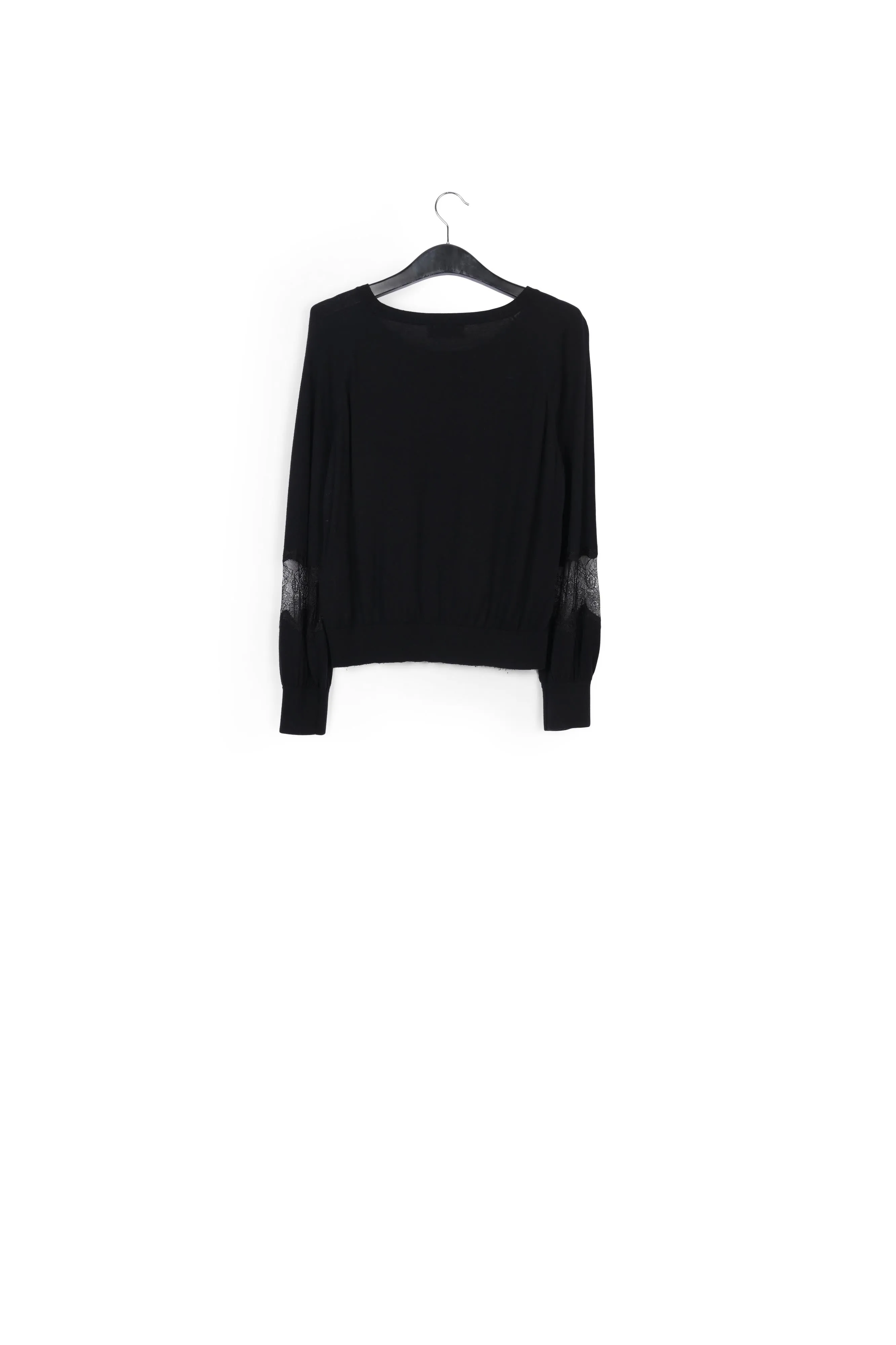 Black wool-blend sweater with lace inserts