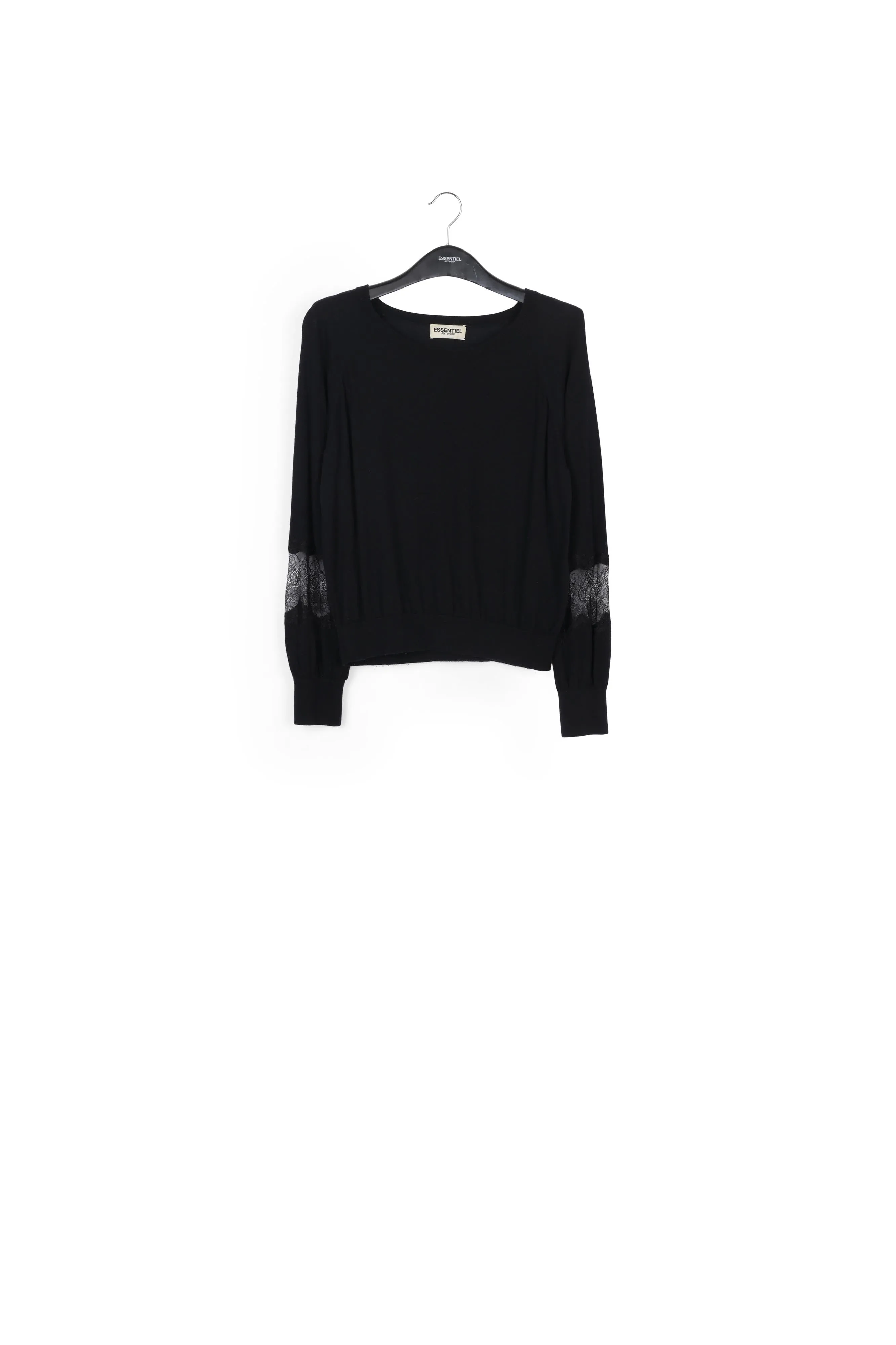 Black wool-blend sweater with lace inserts