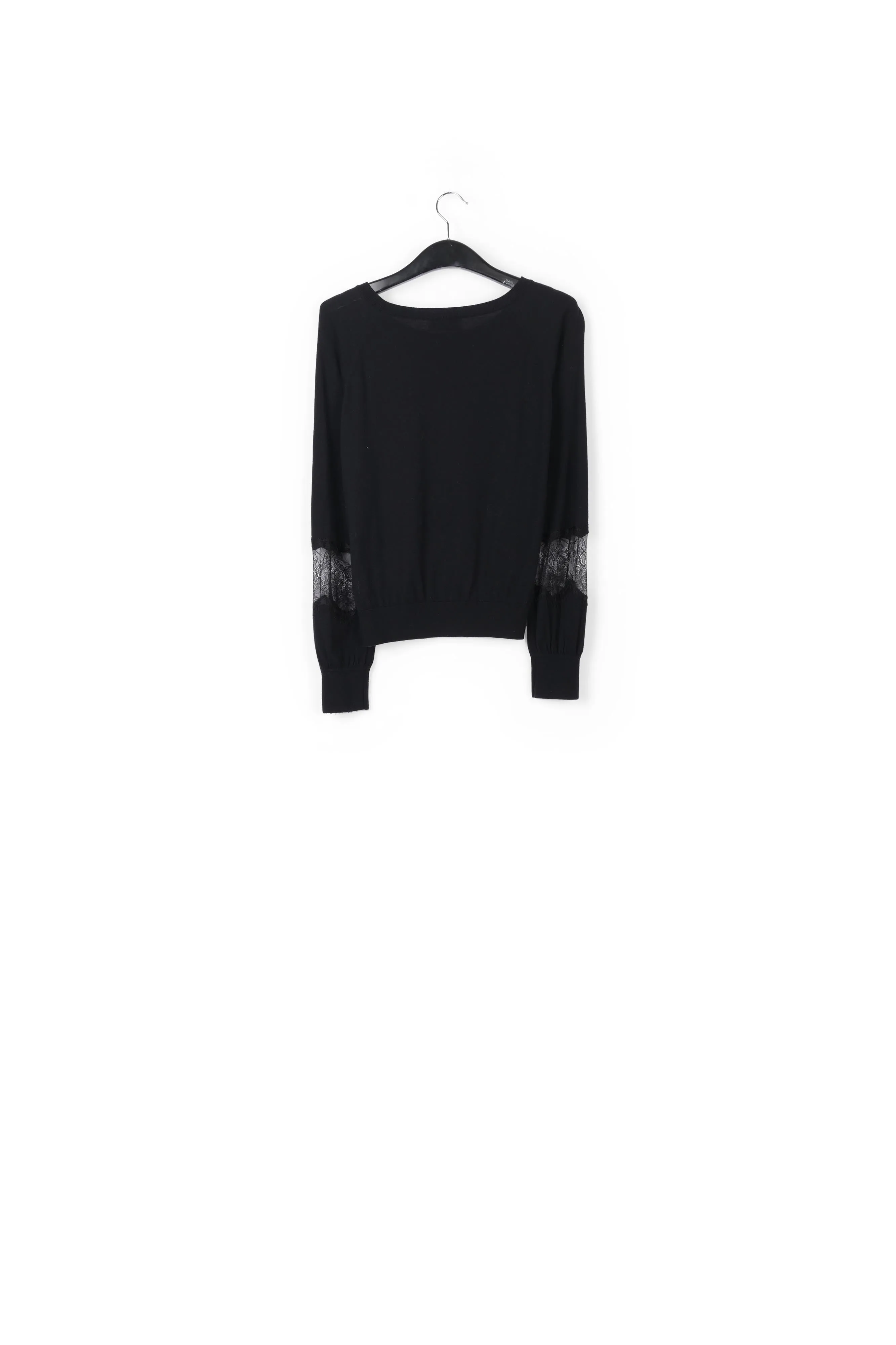 Black wool-blend sweater with lace inserts