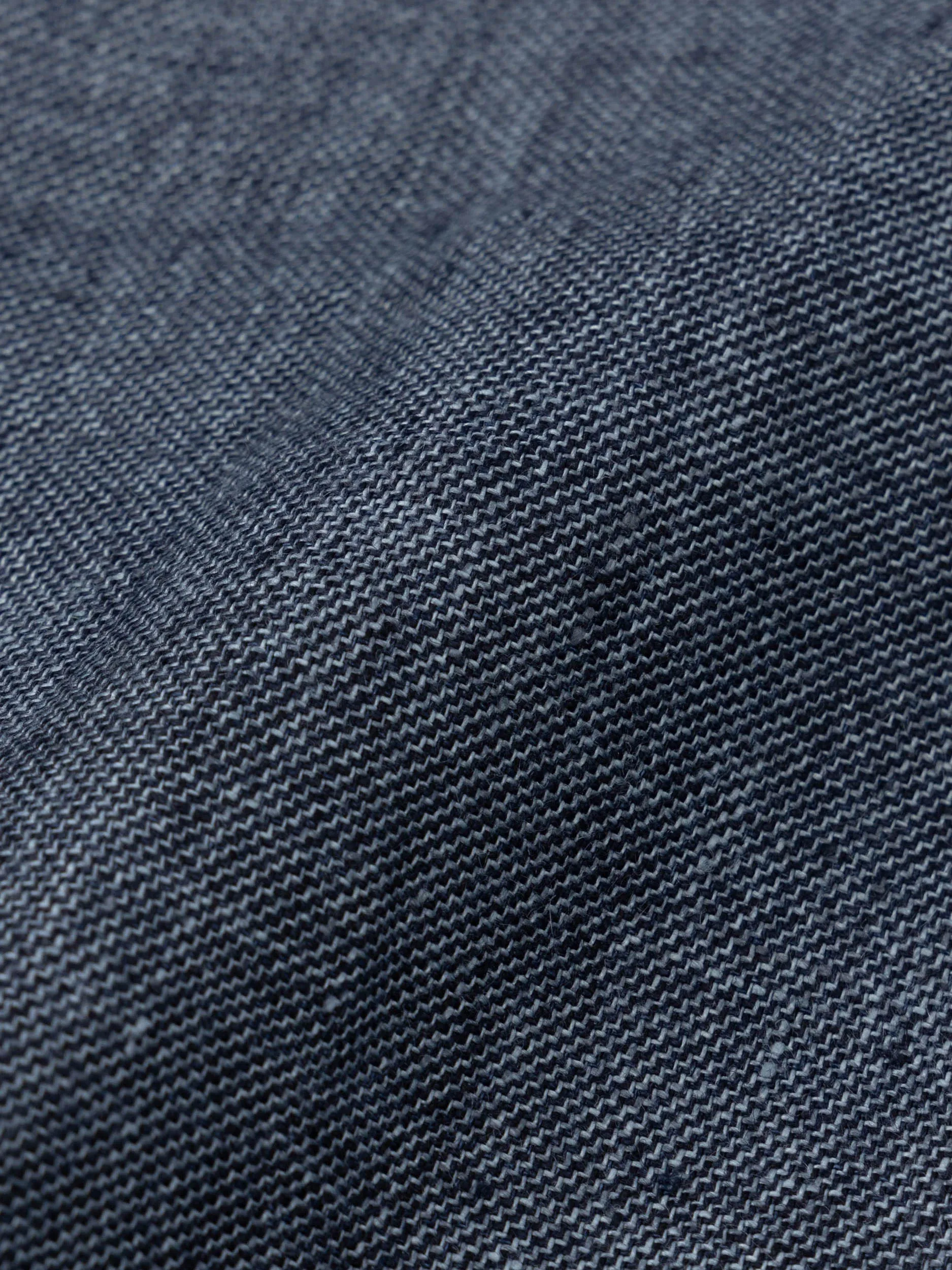 Blue Textured Elastic Waist Linen Trousers