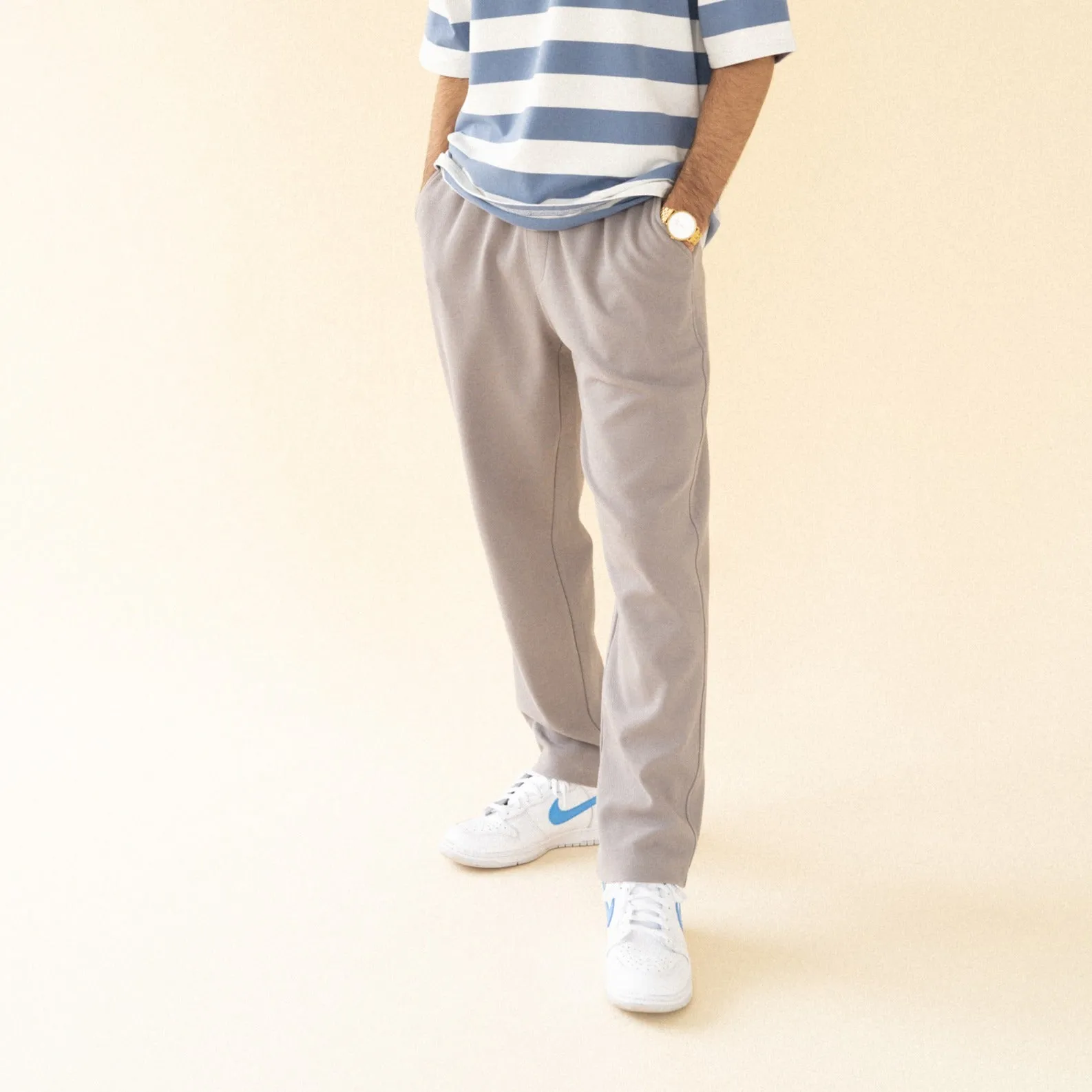 bound 'Textured Grey Cotton' Trousers
