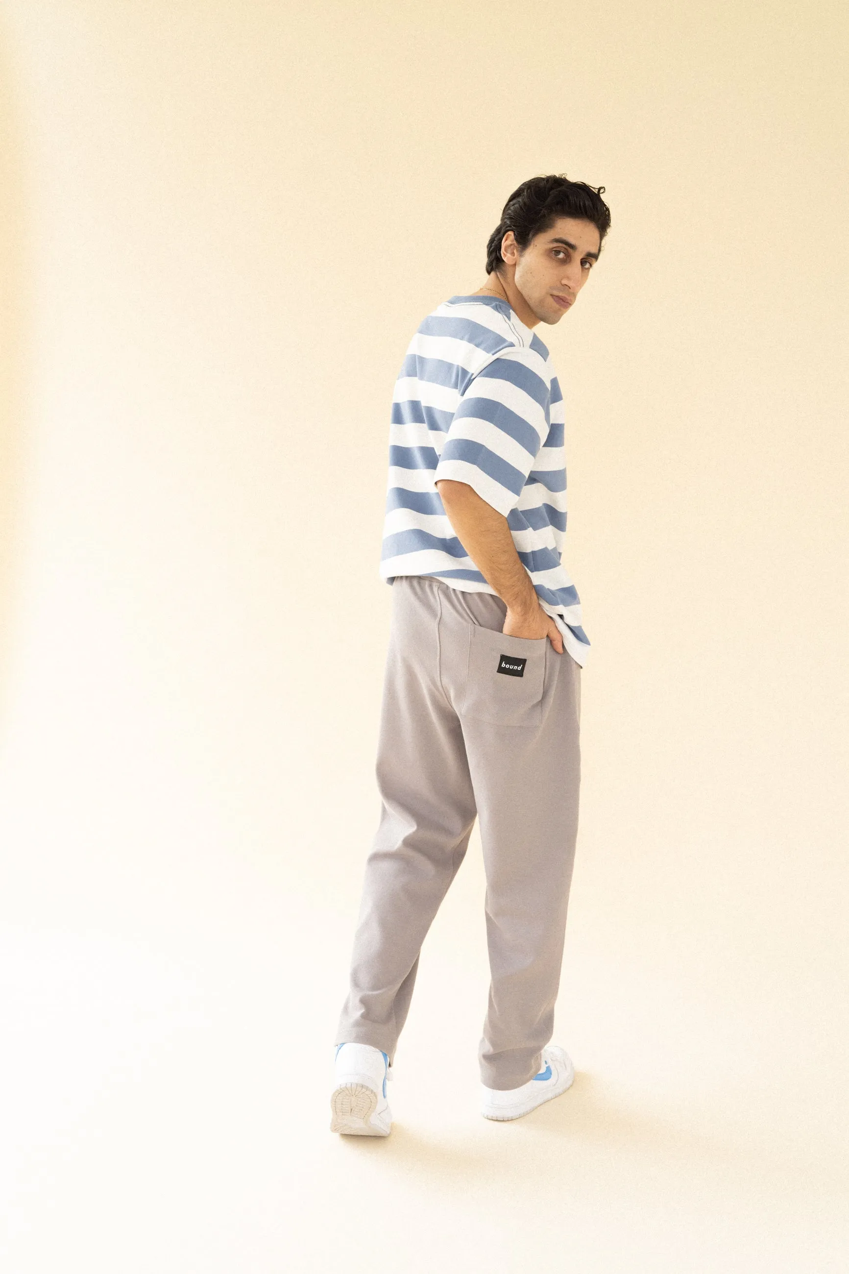 bound 'Textured Grey Cotton' Trousers