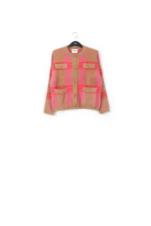 Camel and red check cardigan