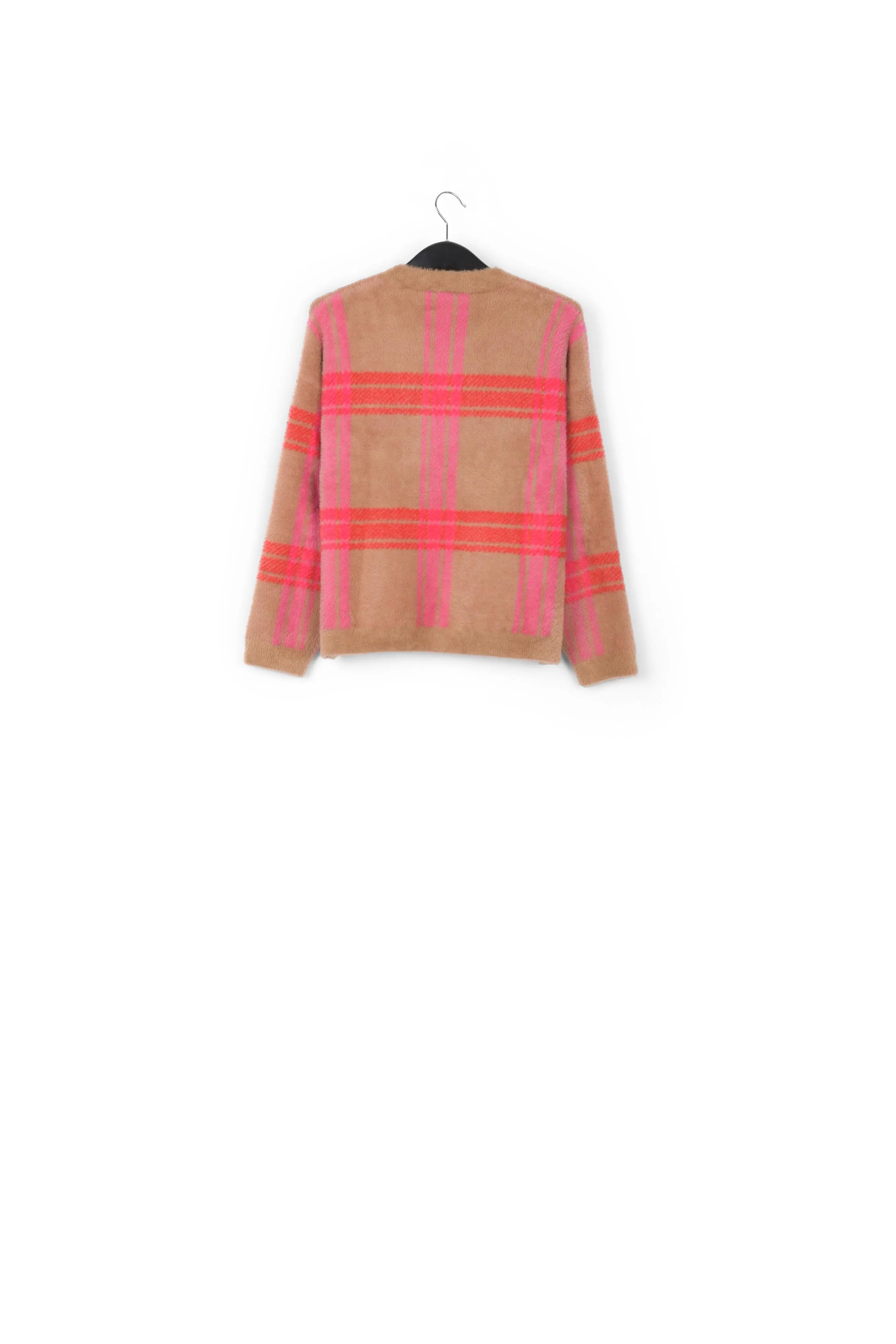 Camel and red check cardigan