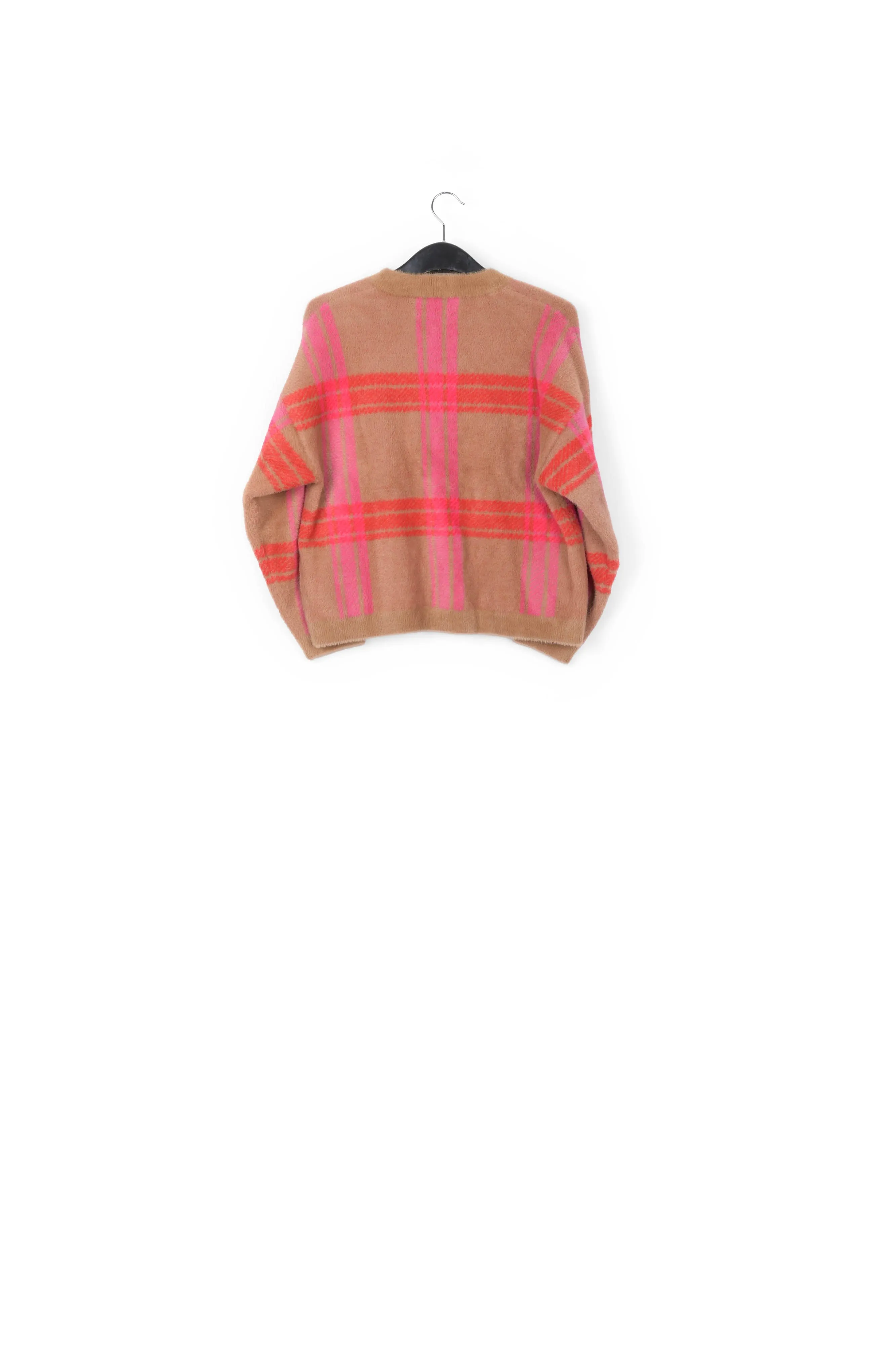 Camel and red check cardigan