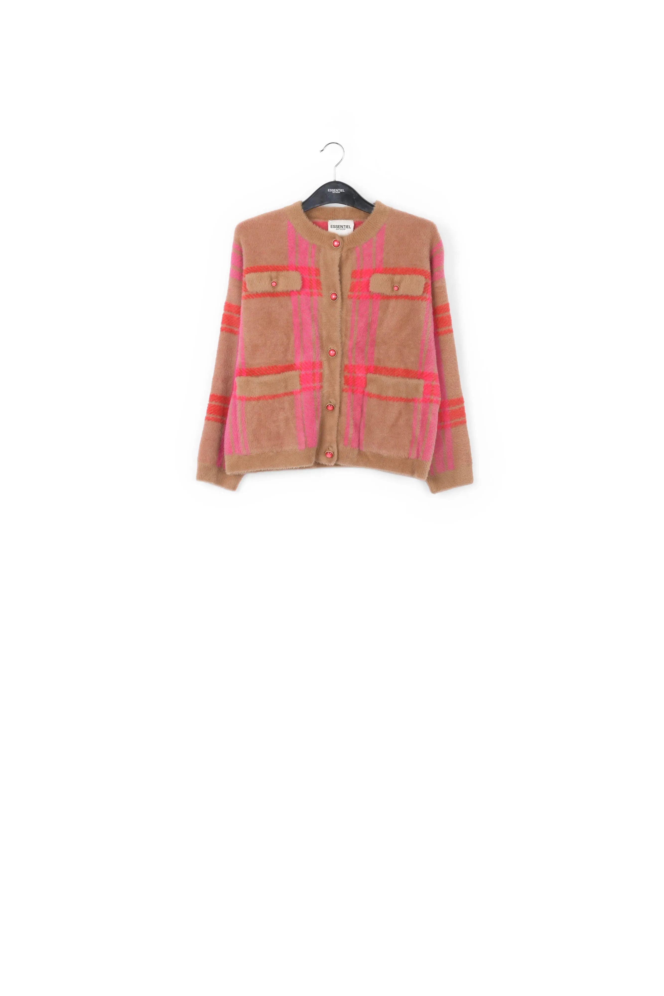 Camel and red check cardigan