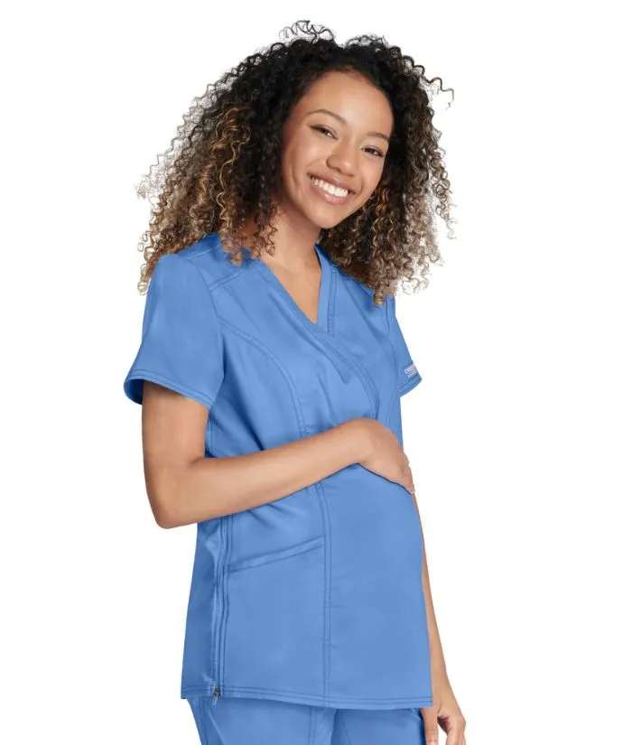 Cherokee Revolution Women's Maternity Side Zip Solid Scrub Top