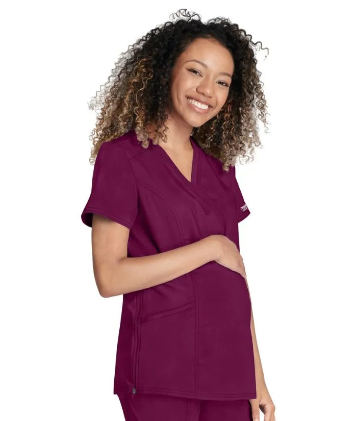 Cherokee Revolution Women's Maternity Side Zip Solid Scrub Top
