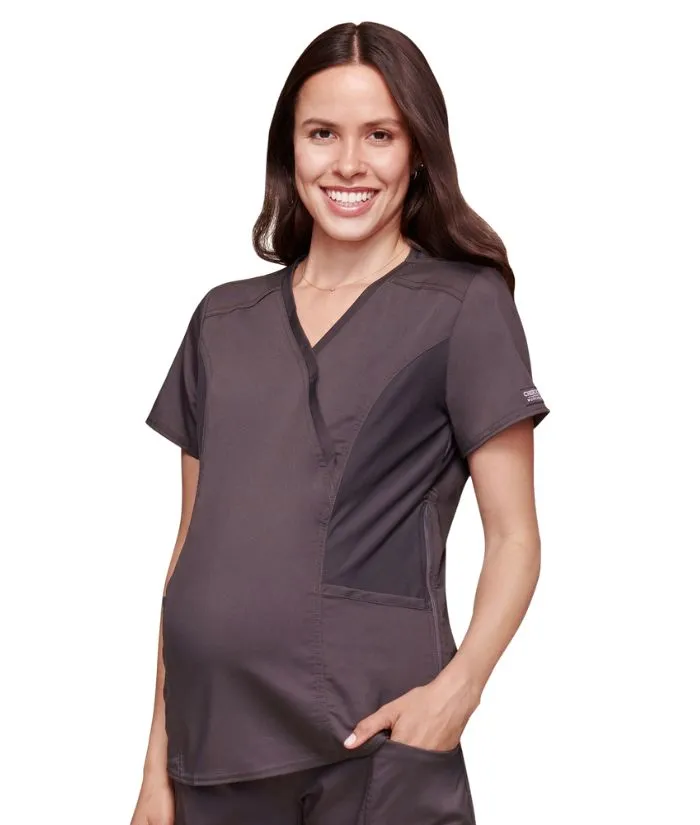 Cherokee Revolution Women's Maternity Side Zip Solid Scrub Top
