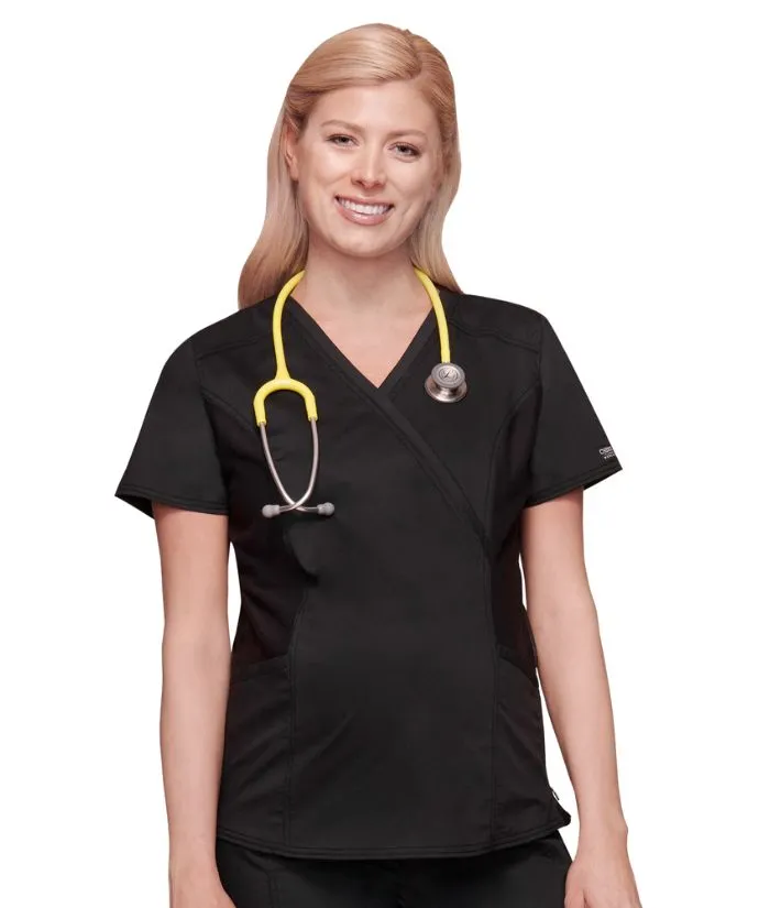 Cherokee Revolution Women's Maternity Side Zip Solid Scrub Top
