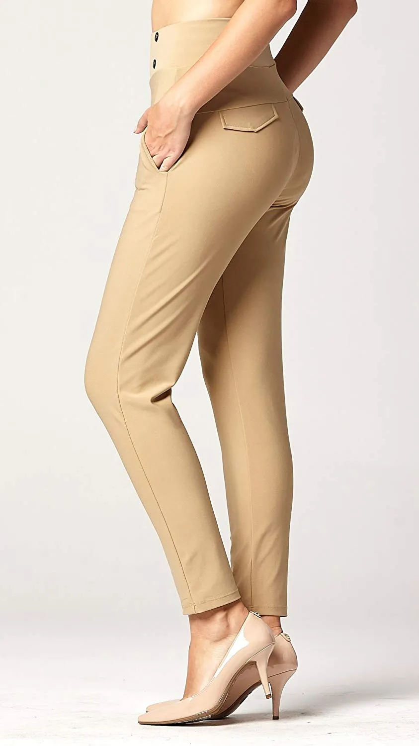 Conceited, Pantalón de vestir elastizado de primera calidad para mujer - Estrecho o corte de bota - Comodidad para todo el día en colores lisos y a rayas