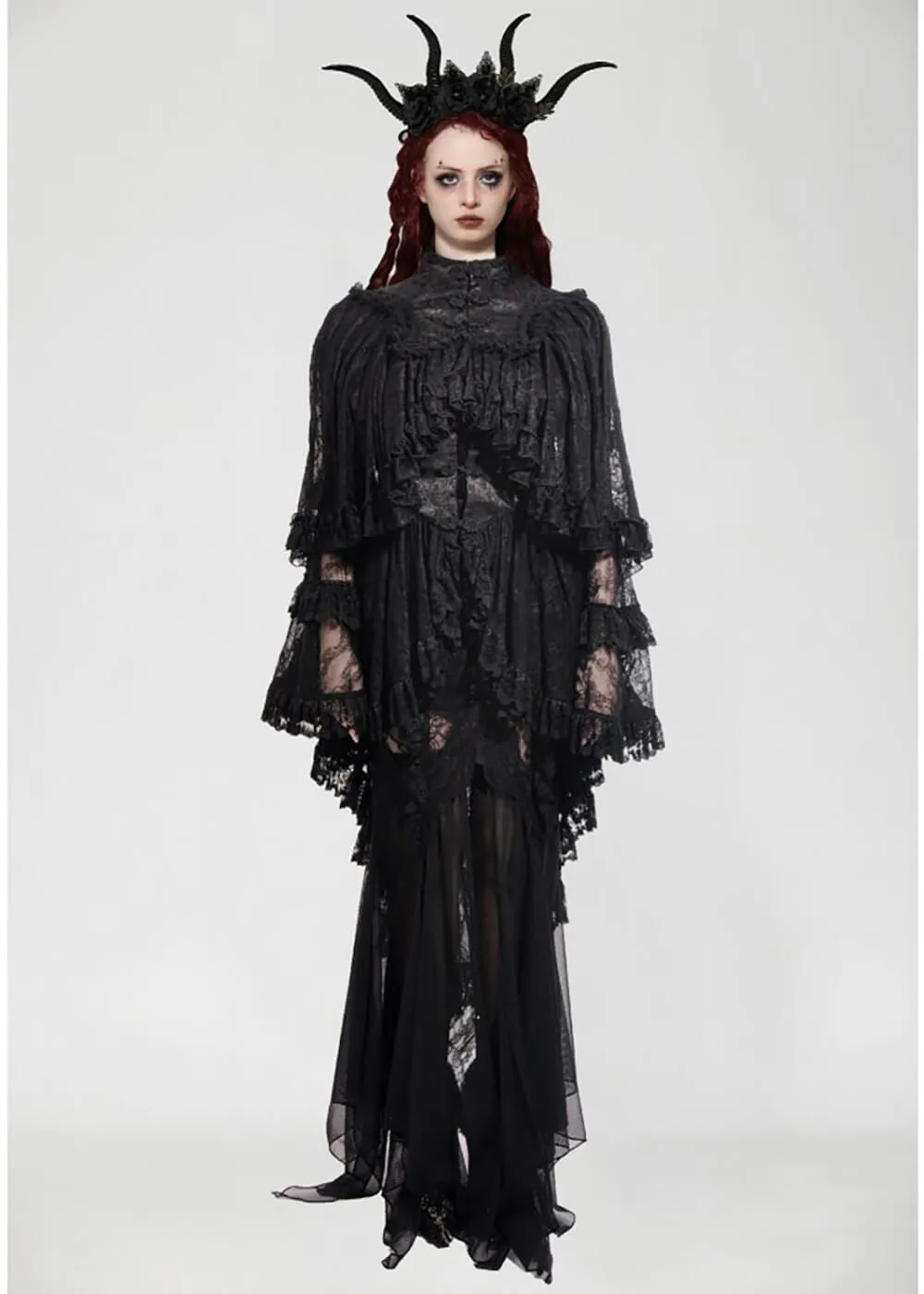 Dark In Love Vintage Lace Cape Zwart