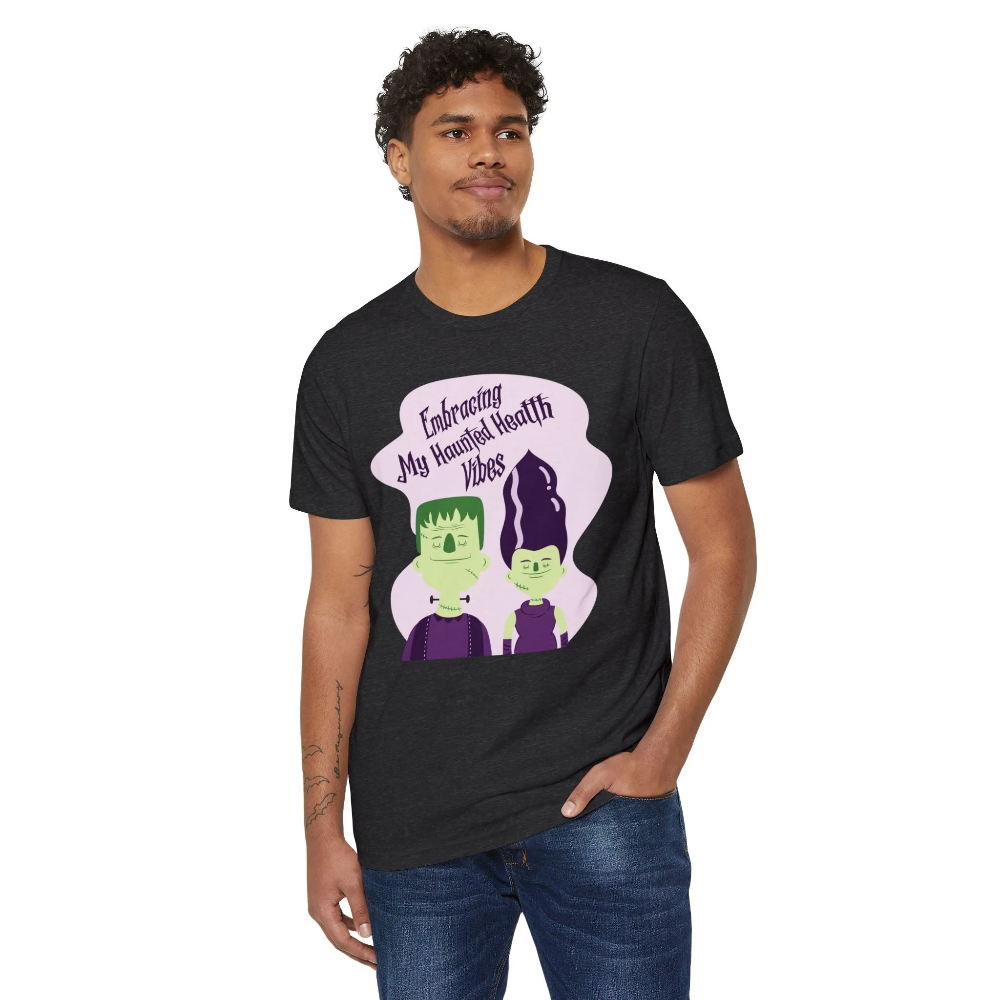 Embracing My Haunted Health Vibes, Unisex Organic Cotton T-shirt (Colorful), Printed