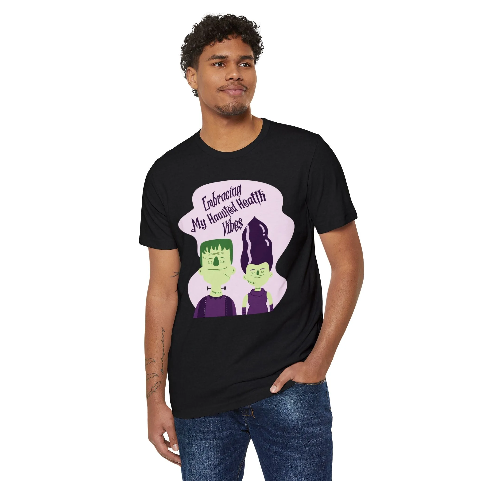 Embracing My Haunted Health Vibes, Unisex Organic Cotton T-shirt (Colorful), Printed