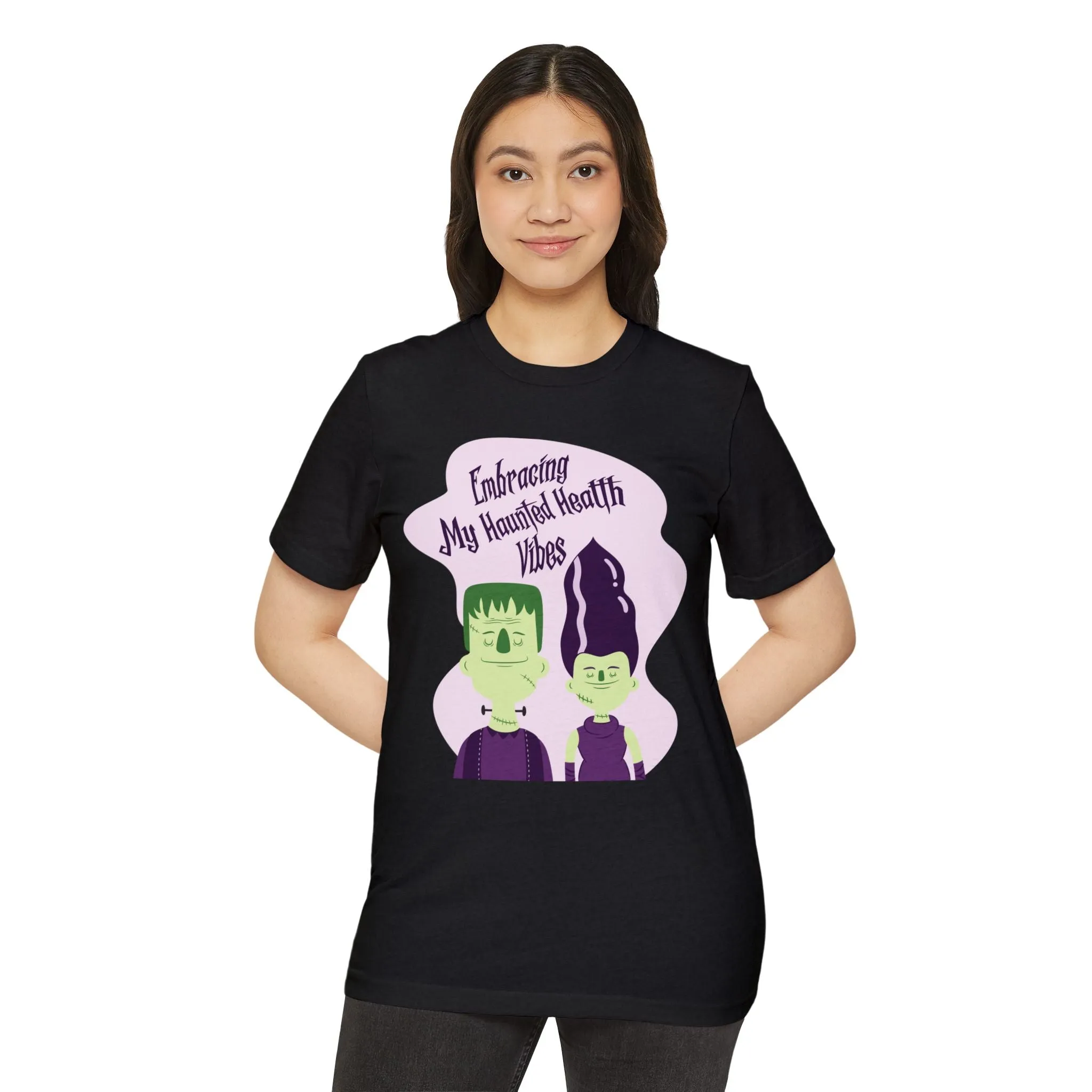 Embracing My Haunted Health Vibes, Unisex Organic Cotton T-shirt (Colorful), Printed
