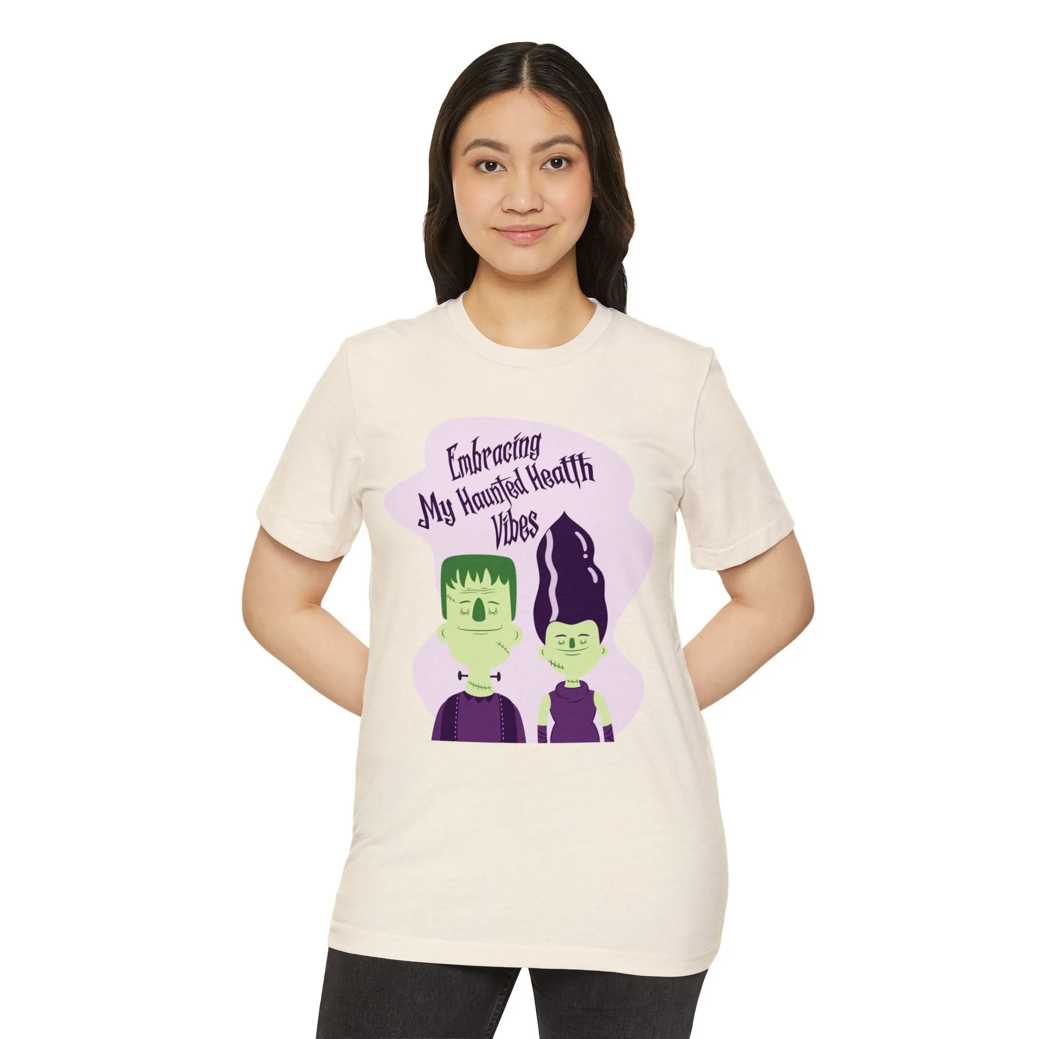 Embracing My Haunted Health Vibes, Unisex Organic Cotton T-shirt (Colorful), Printed