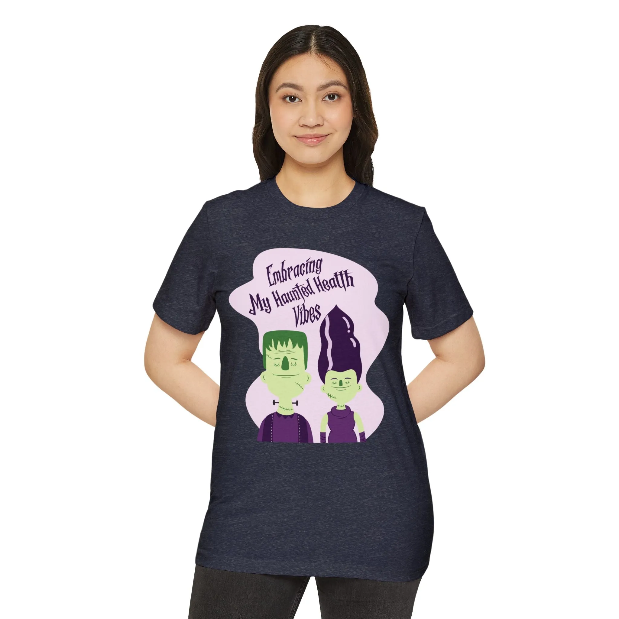 Embracing My Haunted Health Vibes, Unisex Organic Cotton T-shirt (Colorful), Printed
