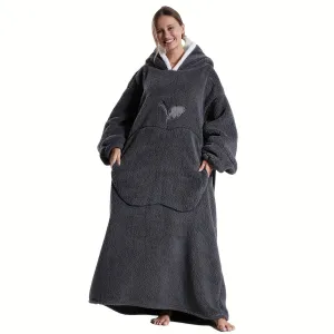 Extra Long Wearable Blanket Plain color Hoodie for Adults Soft Warm Oversized Sweatshirt Blanket with Pockets Birthday Gifts for Women Men