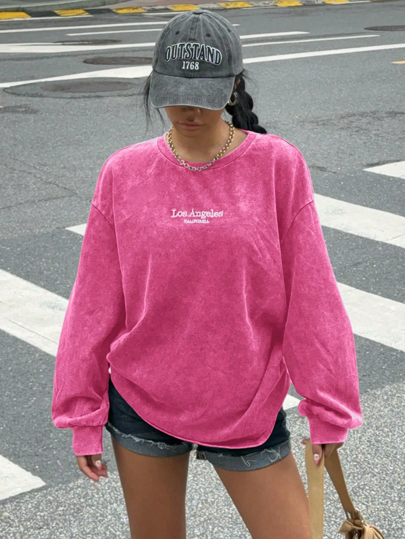 EZwear Women's Vintage Distressed Embroidery Round Neck Long Sleeve Sweatshirt T-Shirt