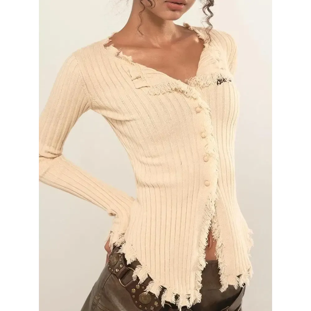Fairy Grunge Corduroy Distressed Cardigan for Unique Streetwear Style