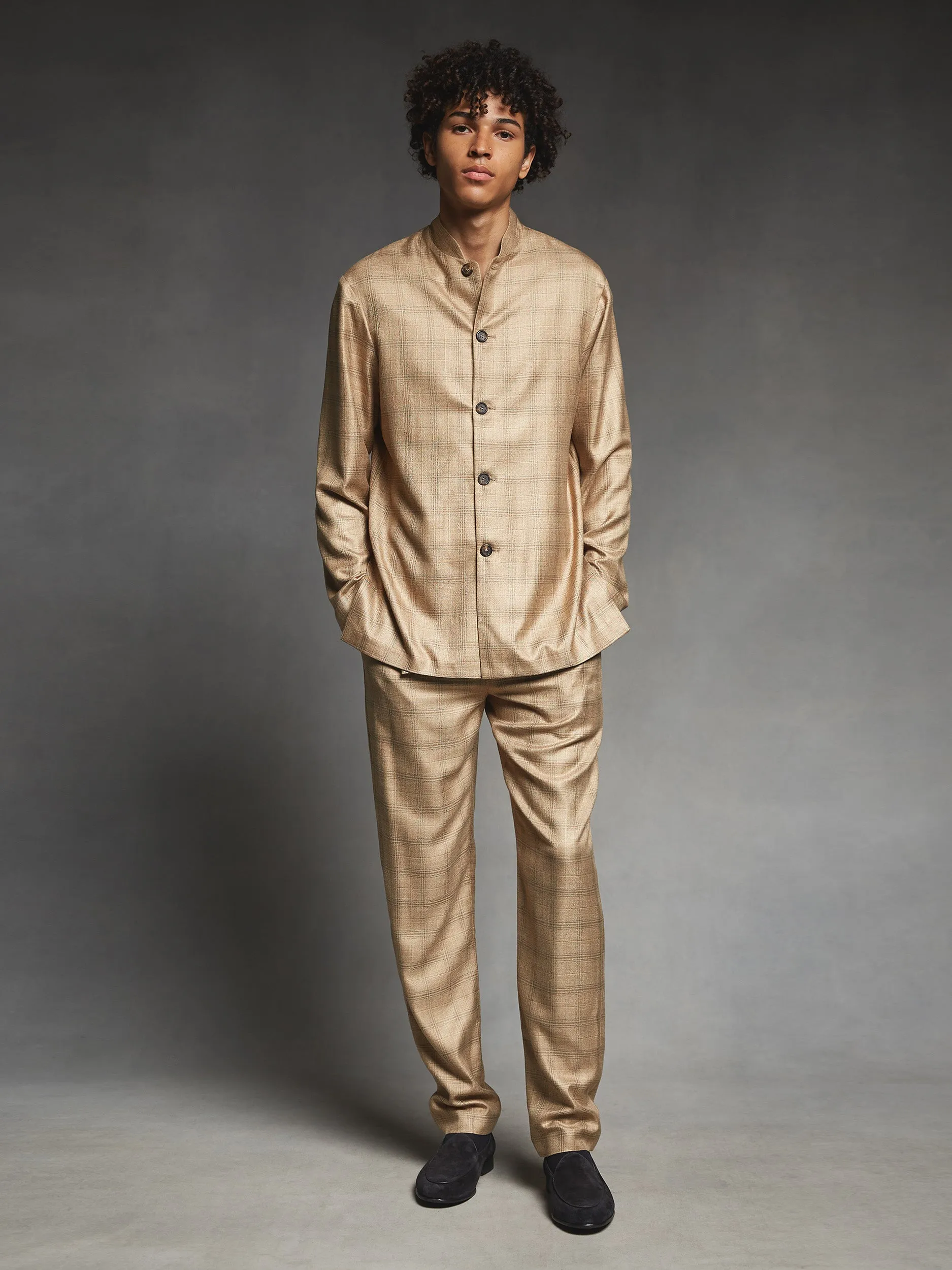 Gold Check Bamboo Elastic Waist Trousers