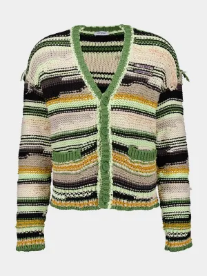 Green Premium Quality Striped Knit Cardigan