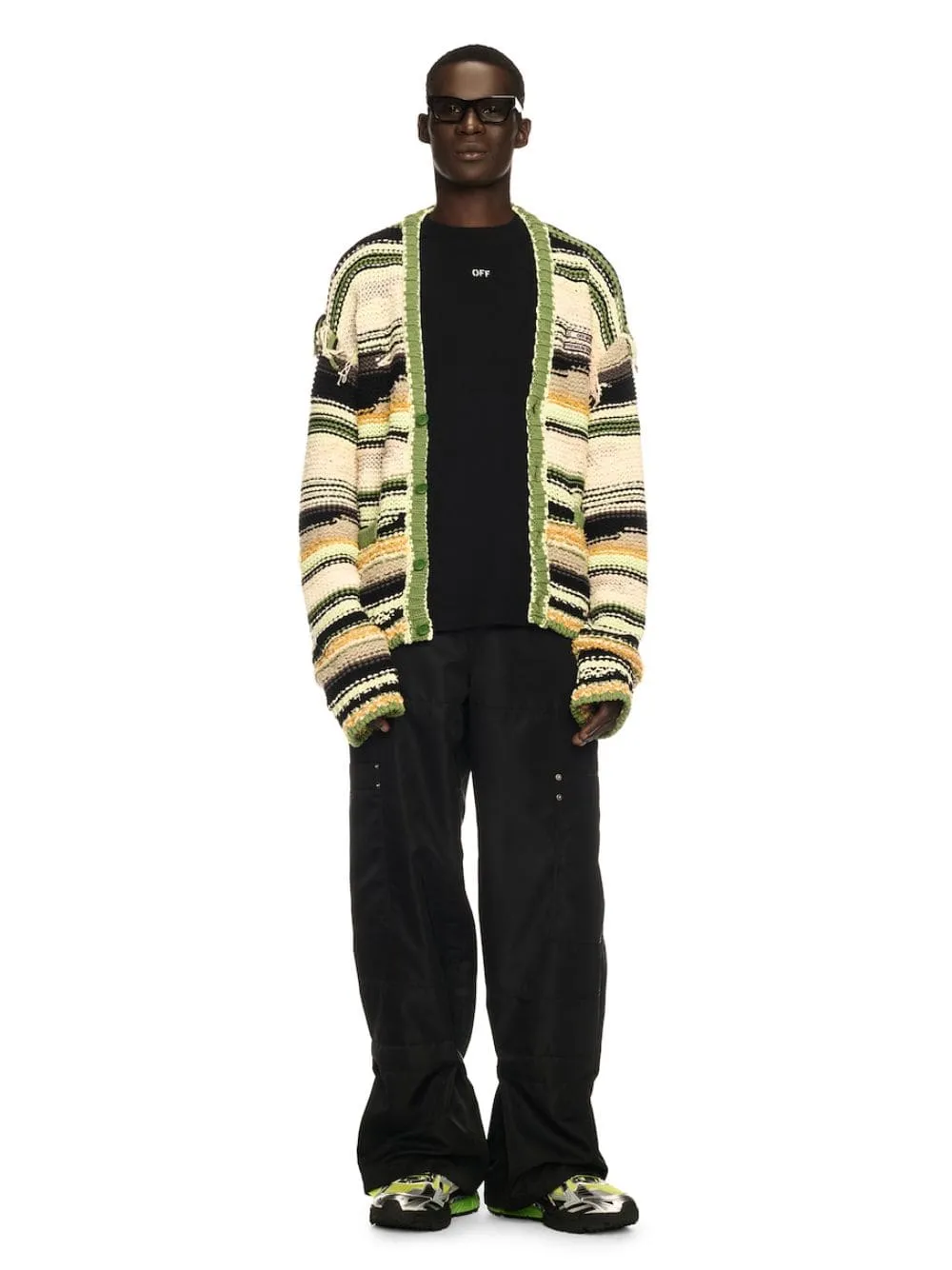 Green Premium Quality Striped Knit Cardigan