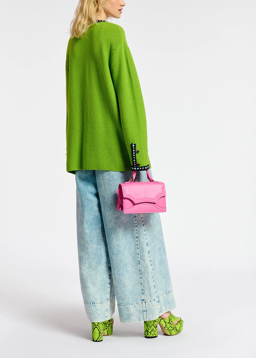 Green wool-cotton knit cardigan
