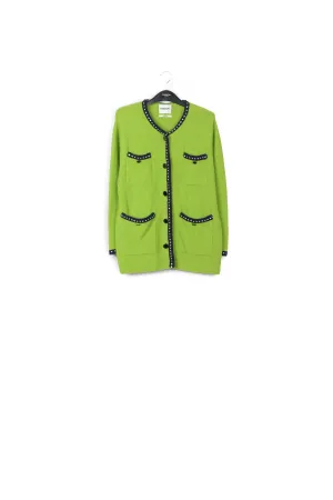 Green wool-cotton knit cardigan