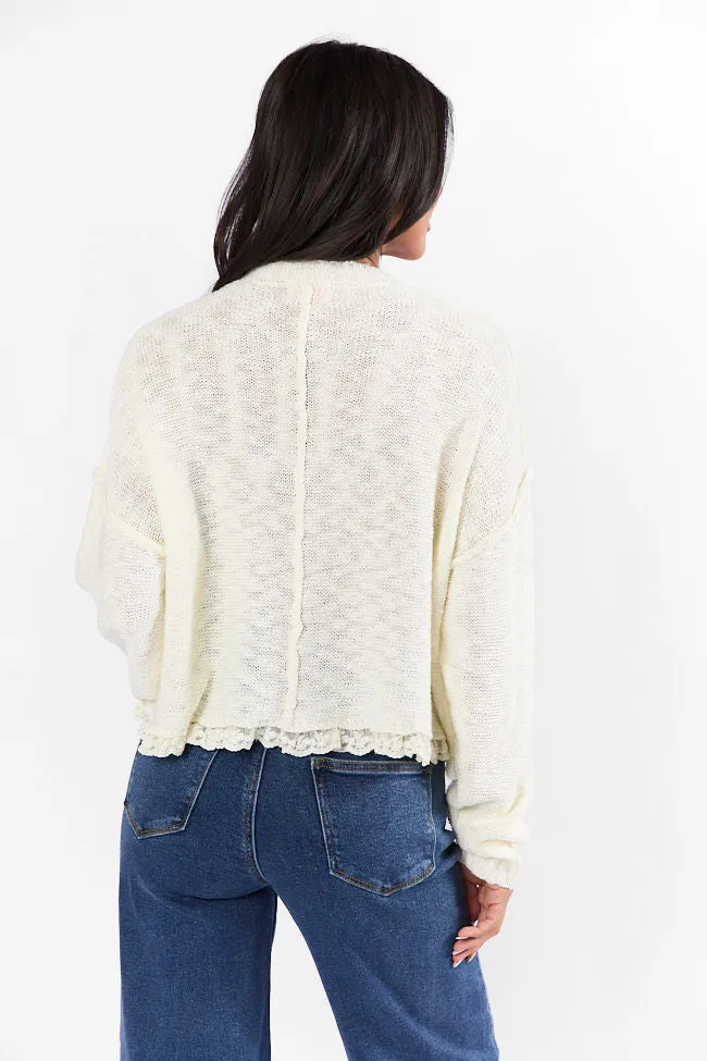 Harp On It Cream Lace Hem Crew Neck Sweater SALE