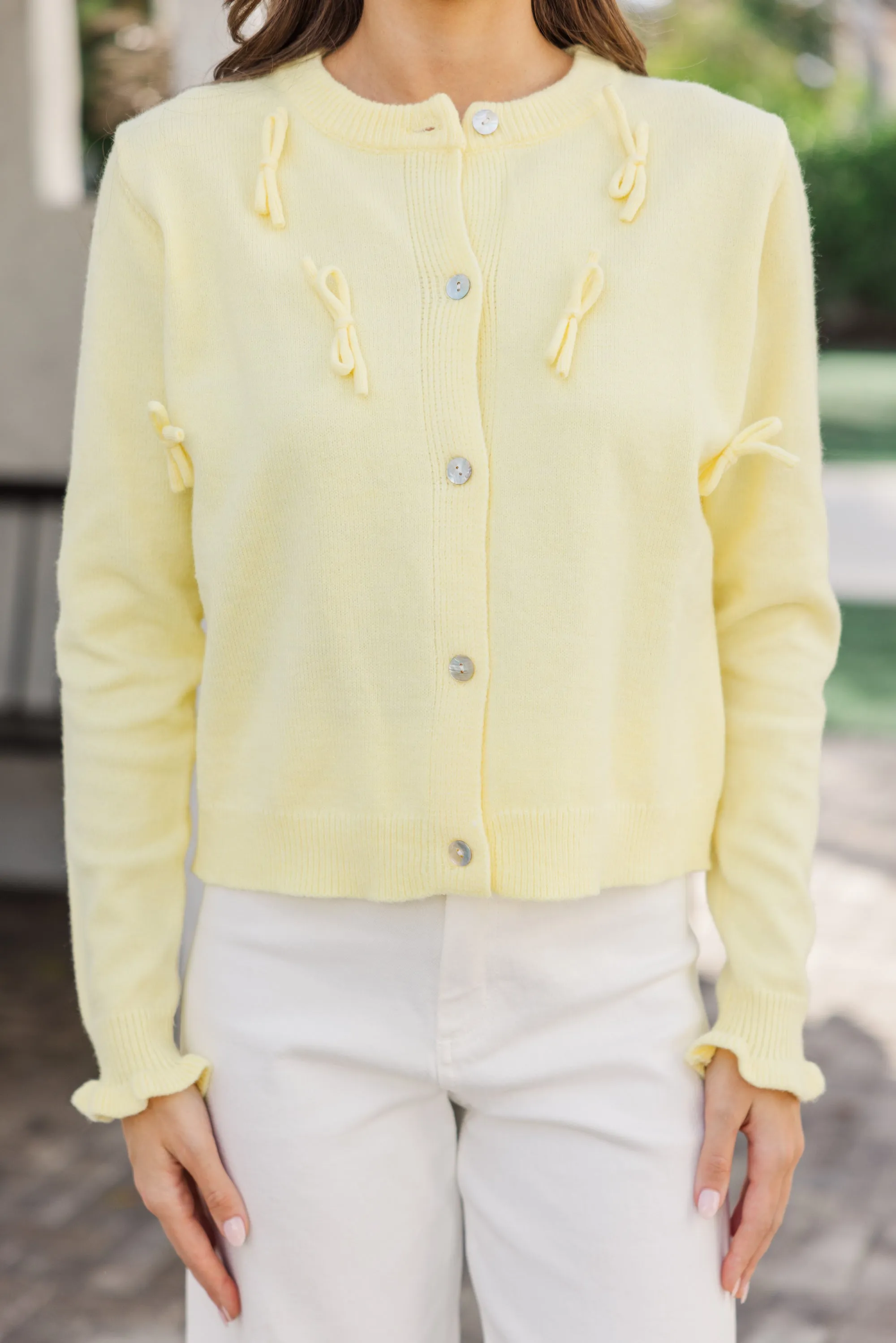 Just Ask Yellow Bow Detailed Cardigan