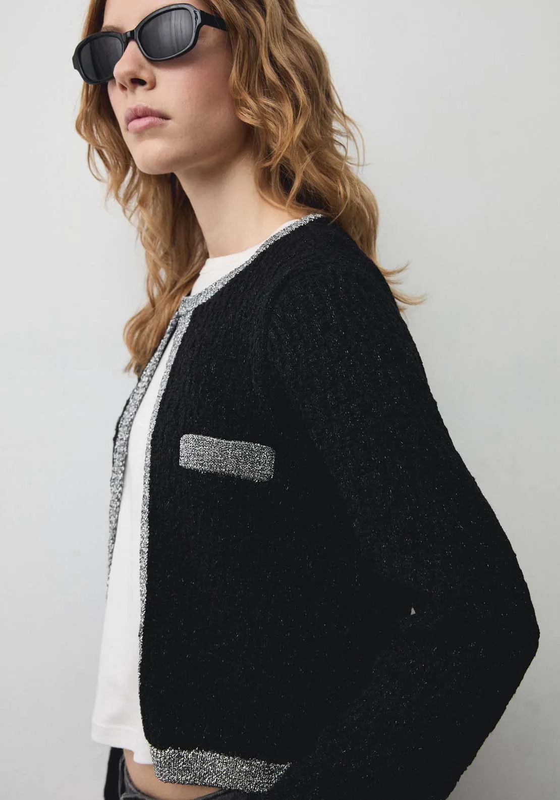 Knitted jacket with lurex detail - Black