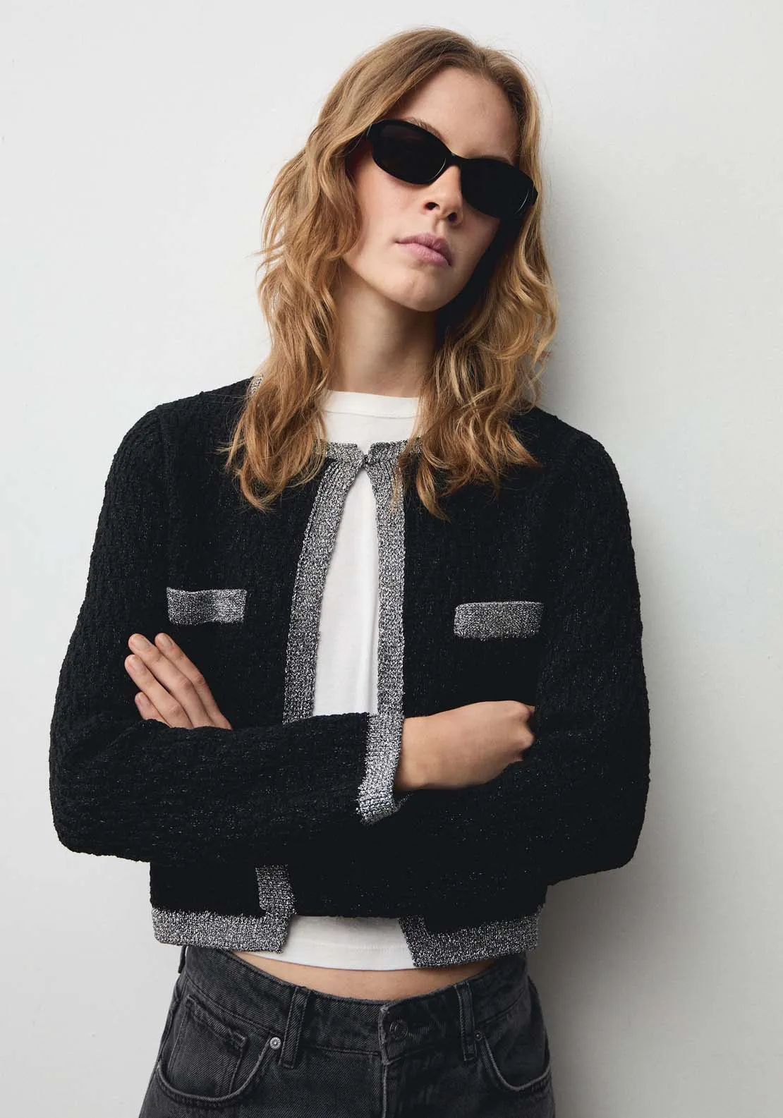 Knitted jacket with lurex detail - Black