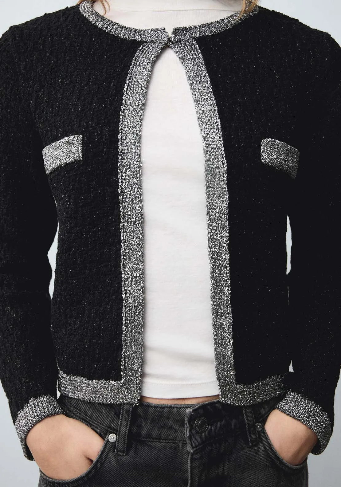 Knitted jacket with lurex detail - Black