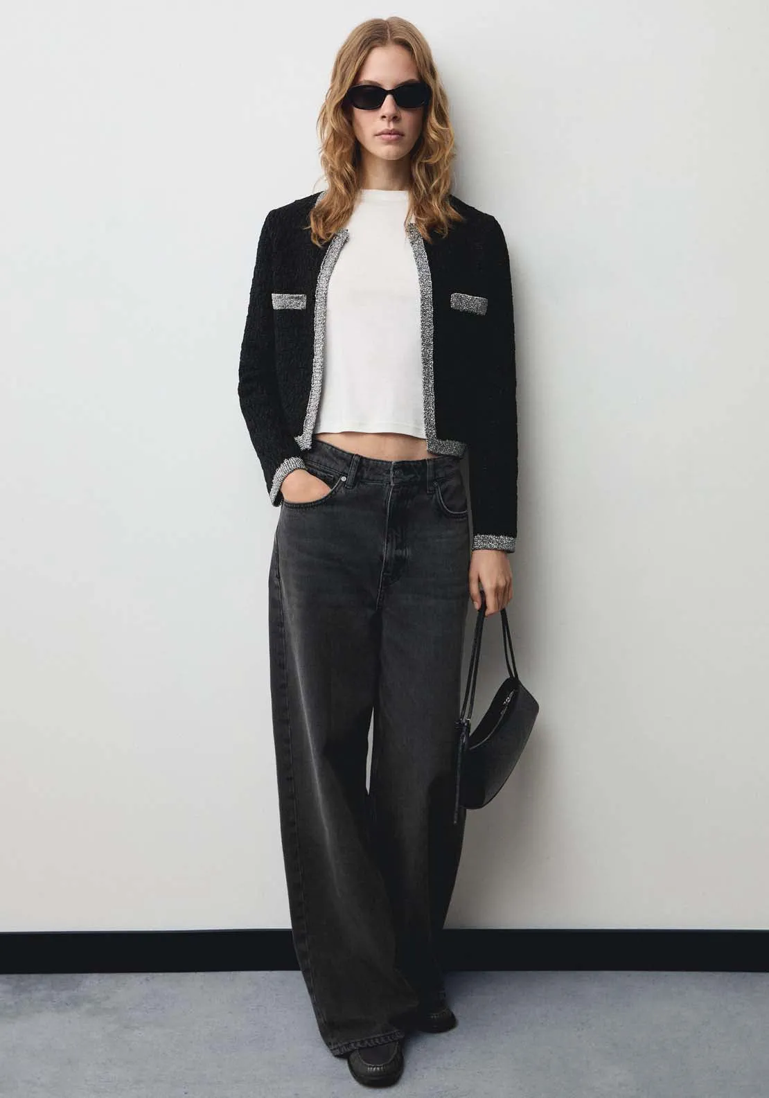 Knitted jacket with lurex detail - Black
