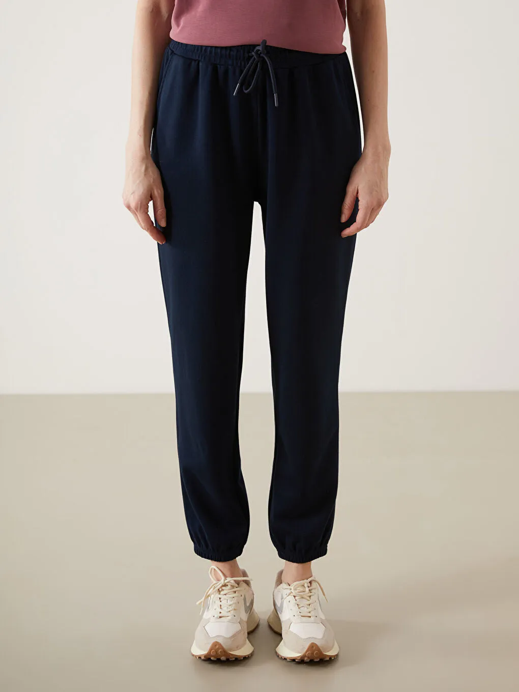 LCWAIKIKI Classic Navy Blue Elastic Waist Women Jogger Sweatpants