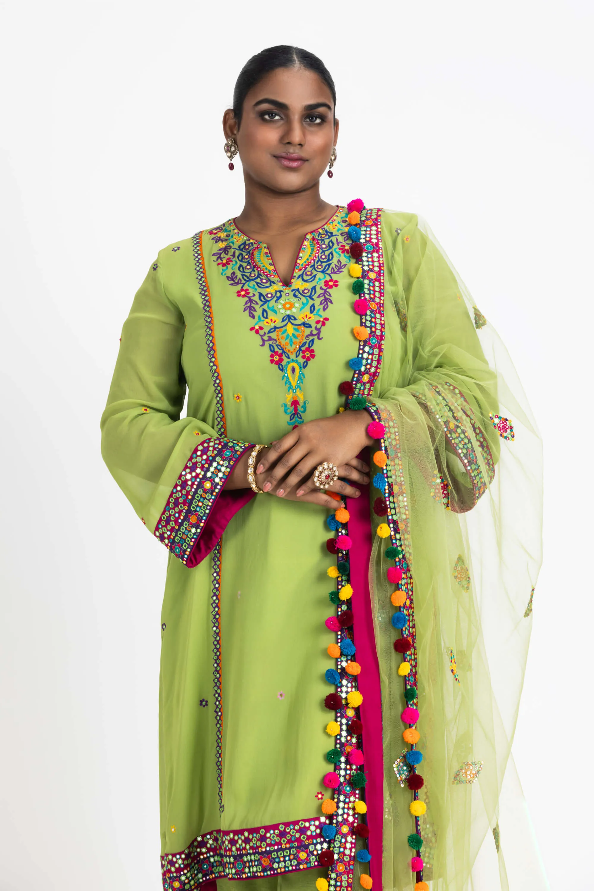 Lime green georgette kurta set